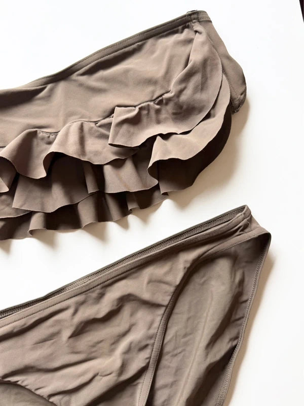 GAP Taupe Brown Ruffle Bandeau Bikini