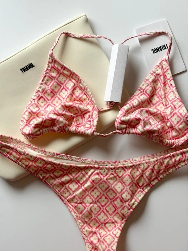 Vinca - Porte Pink Geometric Triangle Bikini Set