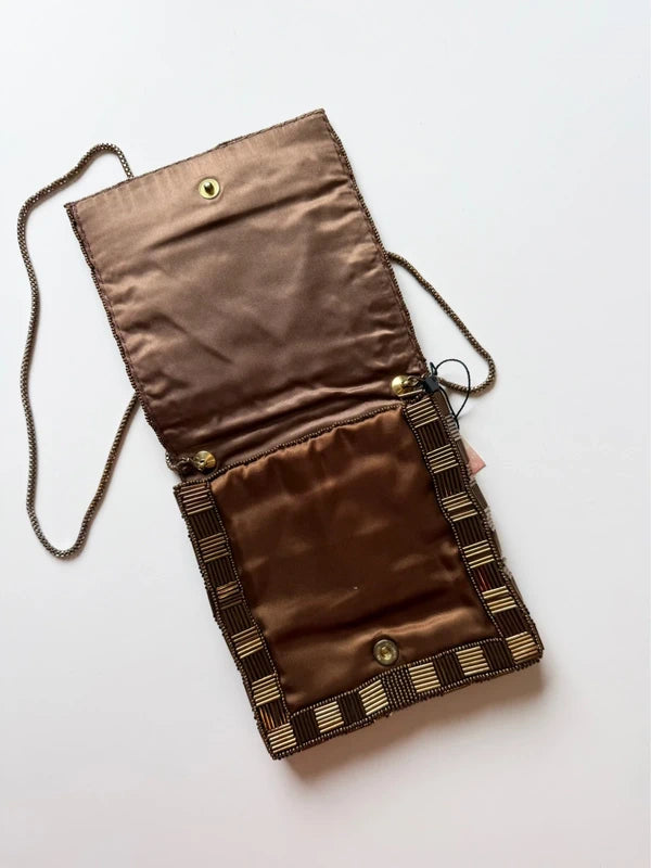 Vintage Walborg Bronze and Gold-Tone Art Deco Parquet Beaded Evening Bag