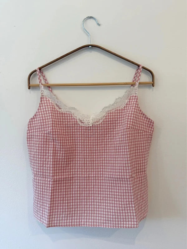 NWT Gingham Lace Tank