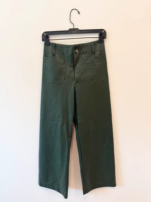 NWOT Maeve Colette Faux-Leather Cropped Wide-Leg Pants