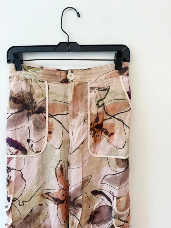 Anthropologie Floral Cargo Silk Pant