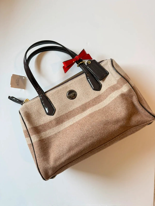 Coach Signature Stripe Wool Satchel Handbag