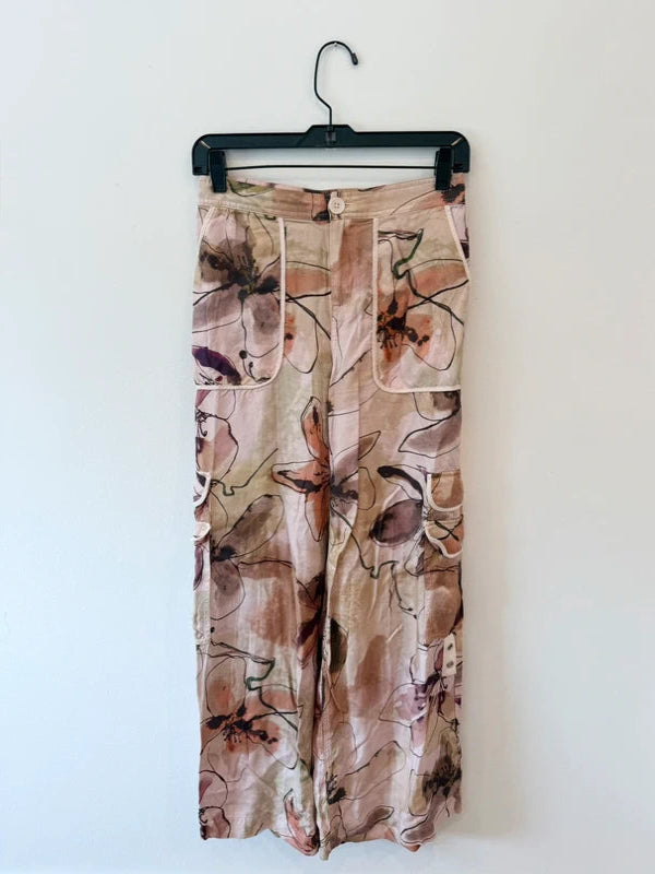 Anthropologie Floral Cargo Silk Pant