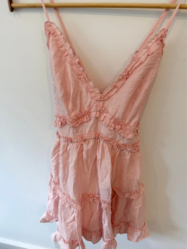 Pink Ruffle Dress with Adjustable Straps