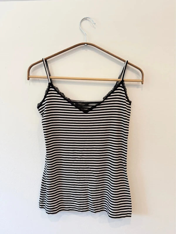 Black & White Striped Tank with Lace