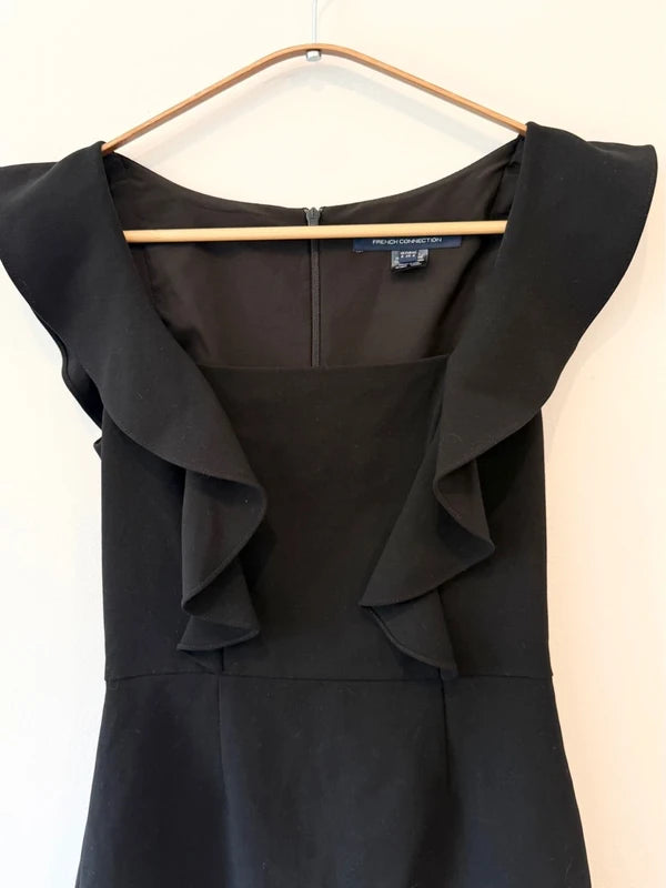 French Connection Basic Black Mini Dress with Ruffles
