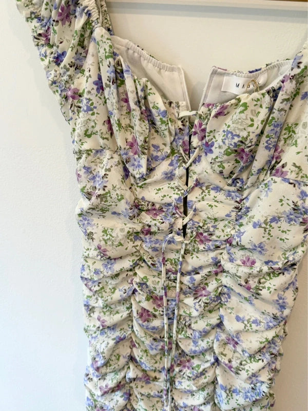 Lulus Love Bloom Cream Floral Print Ruched Off-the-Shoulder Mini Dress