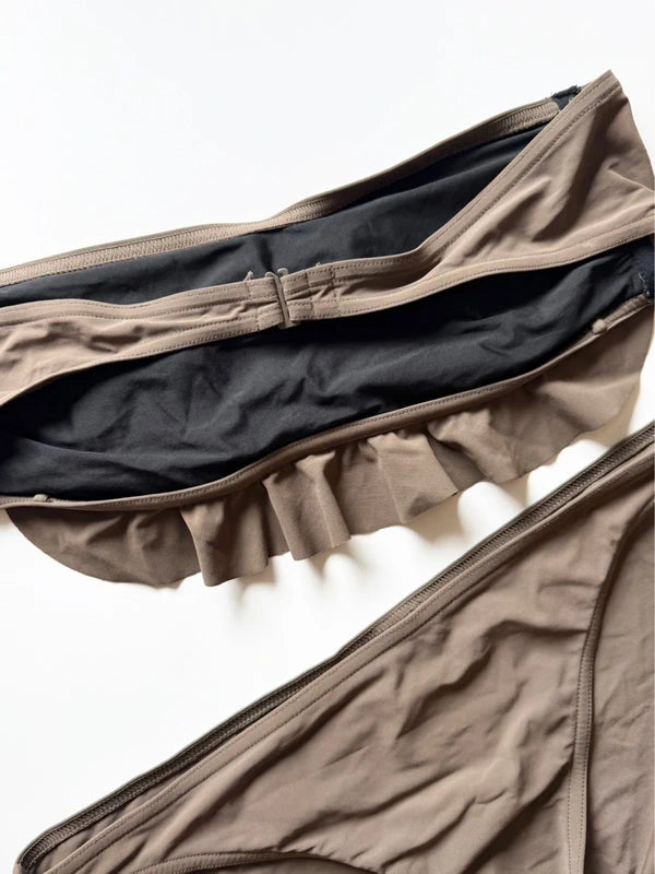 GAP Taupe Brown Ruffle Bandeau Bikini