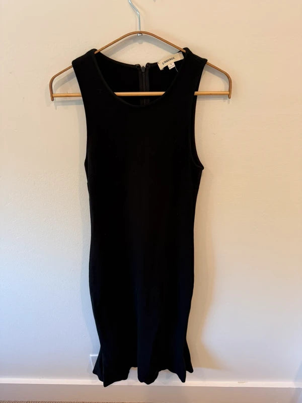 L’AGENCE Black Sleeveless Fishtail Ruffle Flare Midi Dress