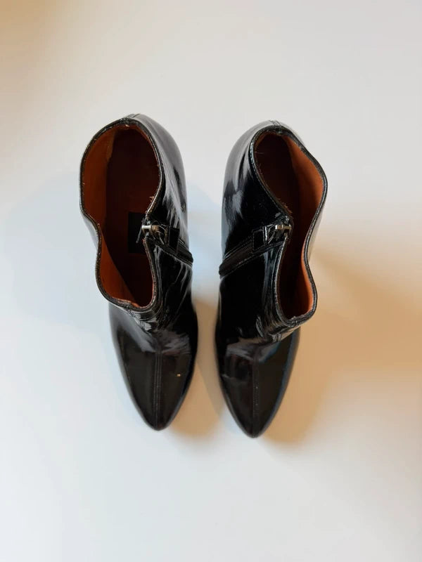 Lanvin Paris Vintage Black Patent Leather Ankle Boots