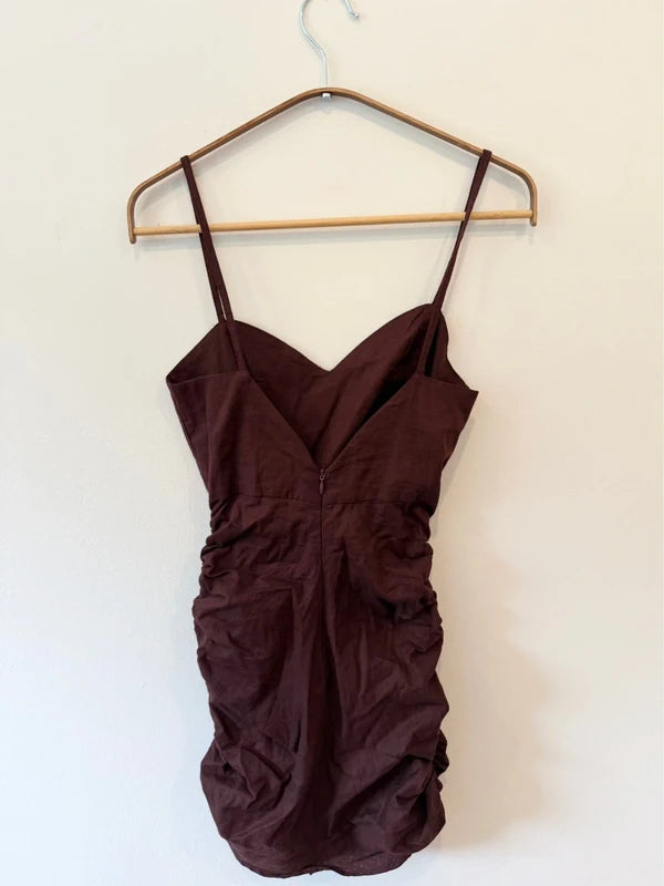 Zara Linen Blend Ruched Mini Dress