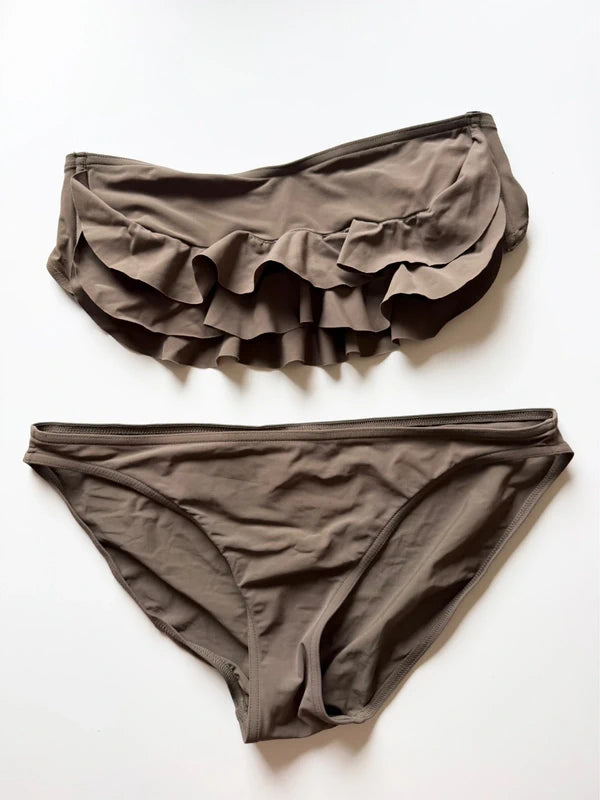 GAP Taupe Brown Ruffle Bandeau Bikini