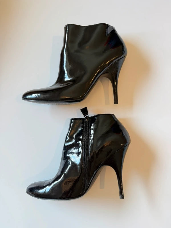 Lanvin Paris Vintage Black Patent Leather Ankle Boots