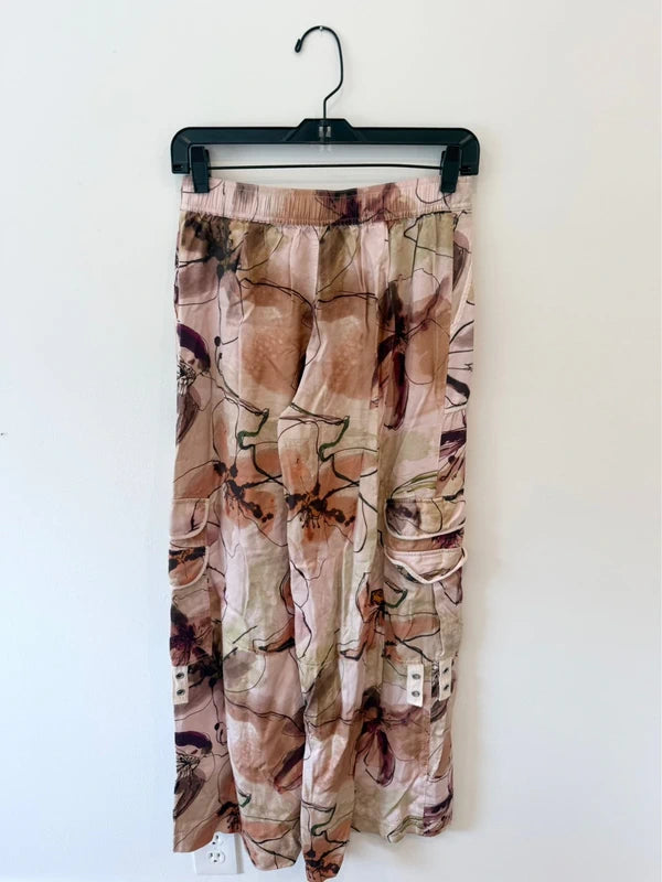 Anthropologie Floral Cargo Silk Pant