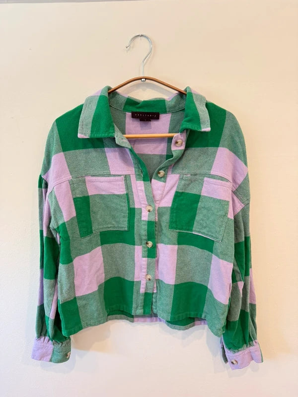 Sanctuary Cropped Plaid Button Down Flannel