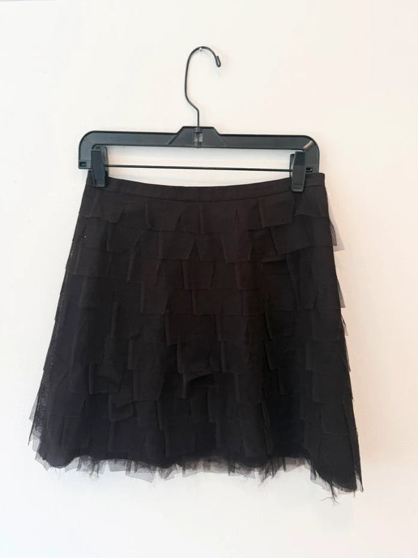 BCBG Dark Brown Ruffle Textured Skirt