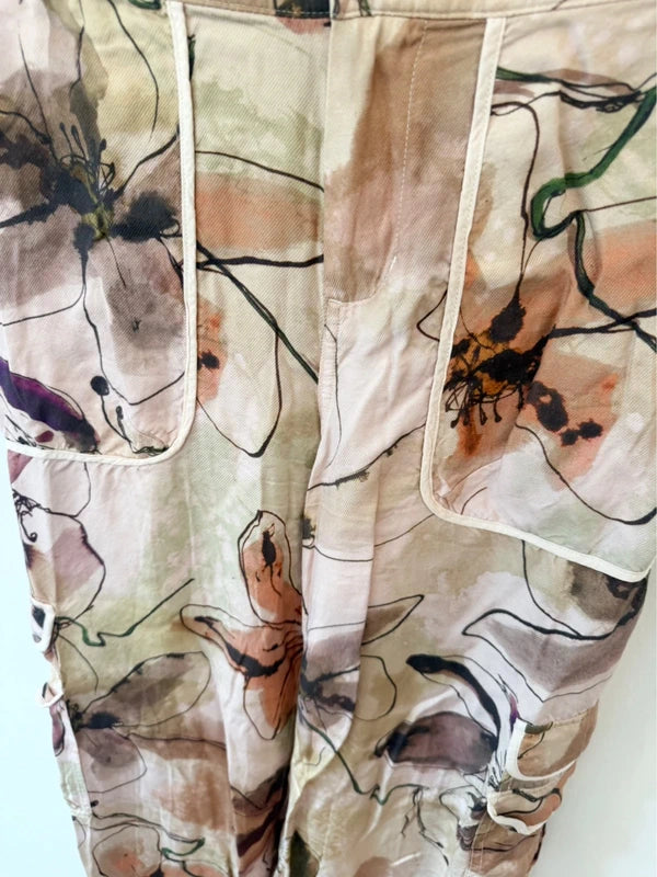 Anthropologie Floral Cargo Silk Pant