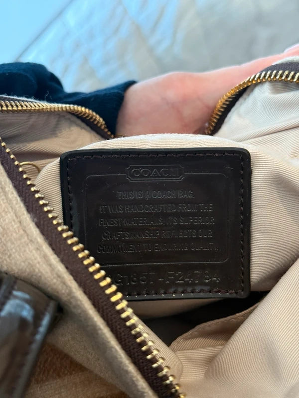 Coach Signature Stripe Wool Satchel Handbag