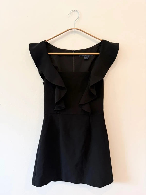 French Connection Basic Black Mini Dress with Ruffles