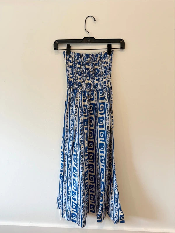 Faithfull the Brand Musee White and Blue Dress