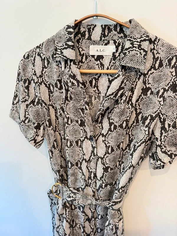ALC Clarkson Snakeprint Silk Midi Dress