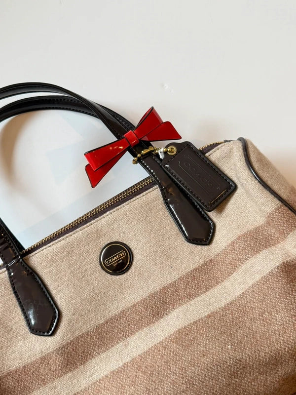 Coach Signature Stripe Wool Satchel Handbag