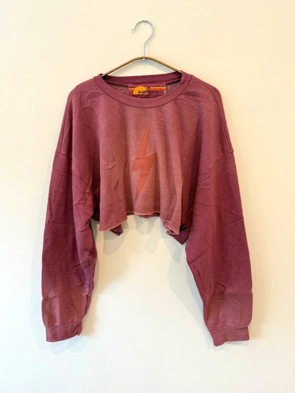 Aviator Nation Bolt Stitch Cropped Crew Sweatshirt Relaxed