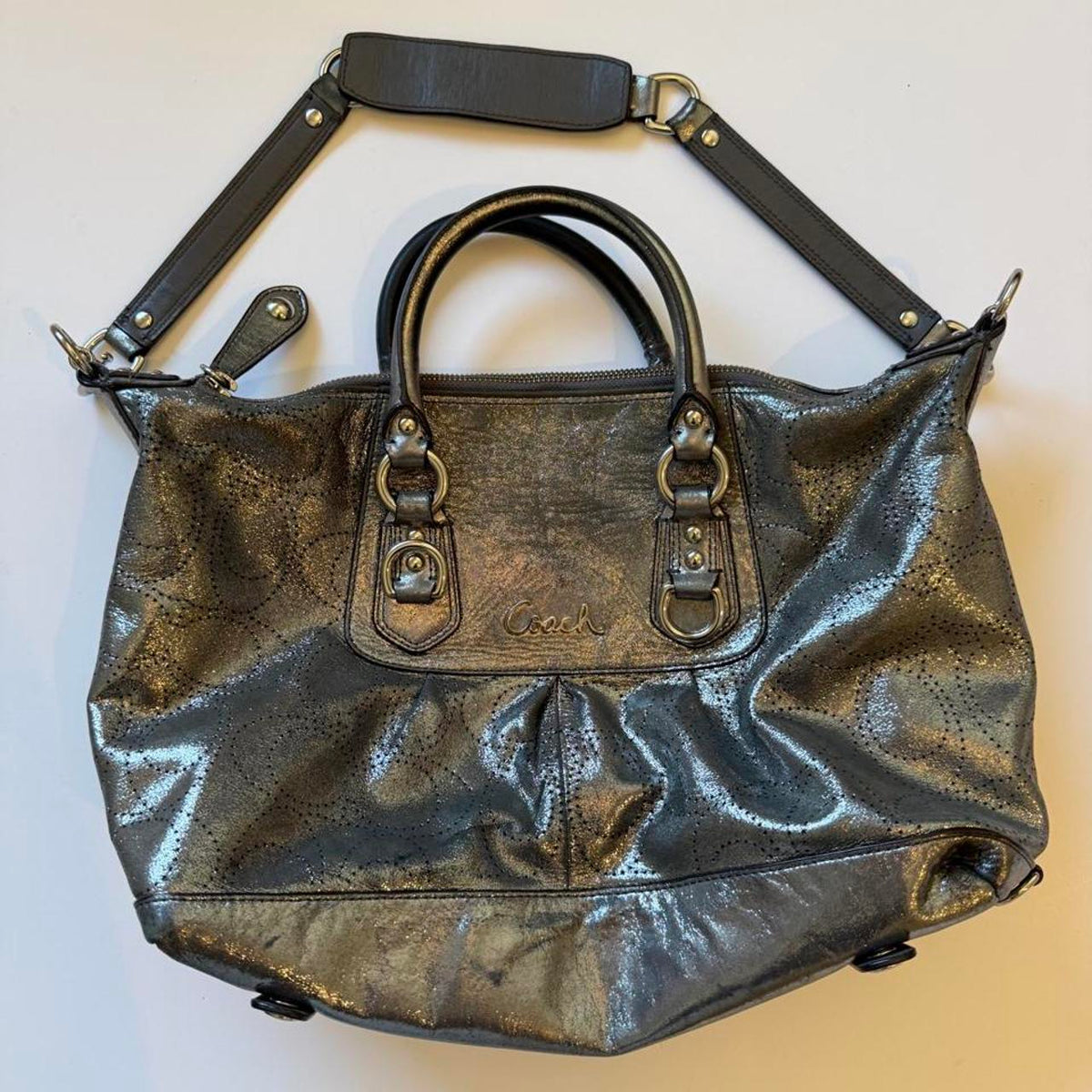 Coach Ashley Metallic Perforated OP Art Satchel