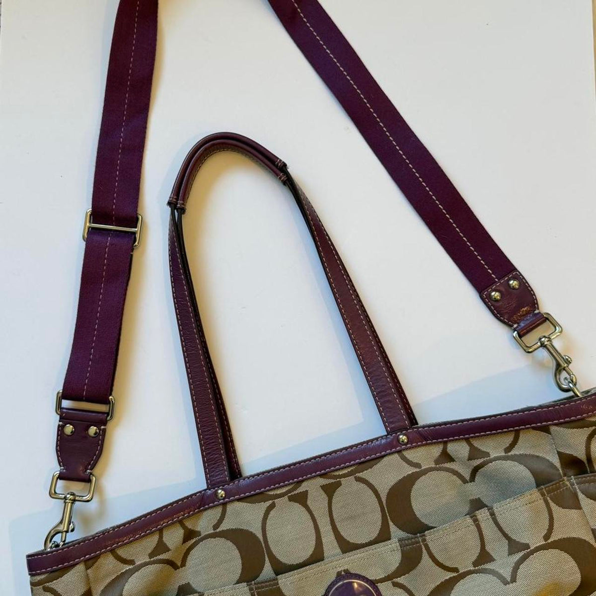 Coach Signature Signature Stripe Multifunction Tote in Plum/Lilac