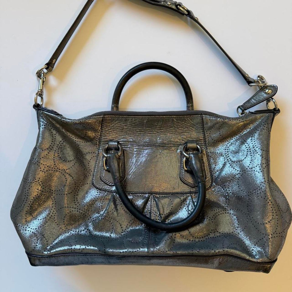 Coach Ashley Metallic Perforated OP Art Satchel
