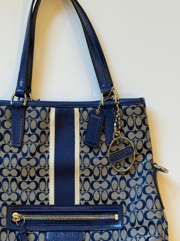 Coach Signature Stripe Zip Pocket Convertible Tote