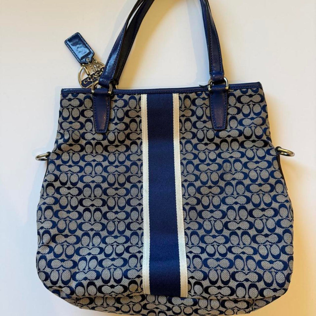 Coach Signature Stripe Zip Pocket Convertible Tote