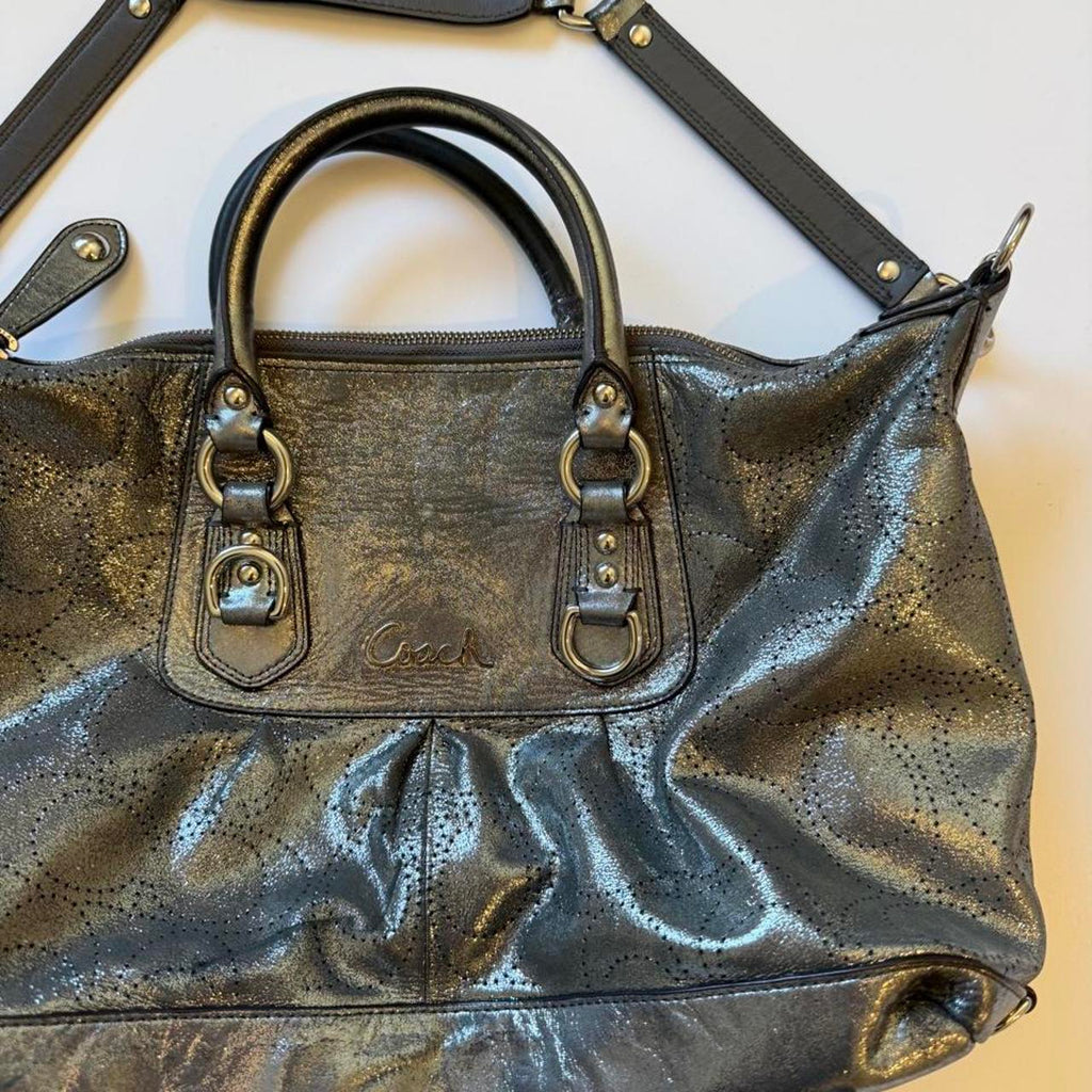 Coach Ashley Metallic Perforated OP Art Satchel