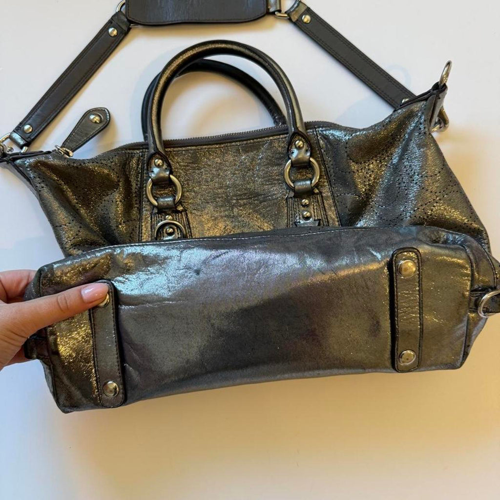 Coach Ashley Metallic Perforated OP Art Satchel