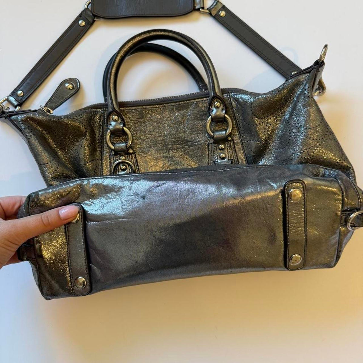 Coach Ashley Metallic Perforated OP Art Satchel