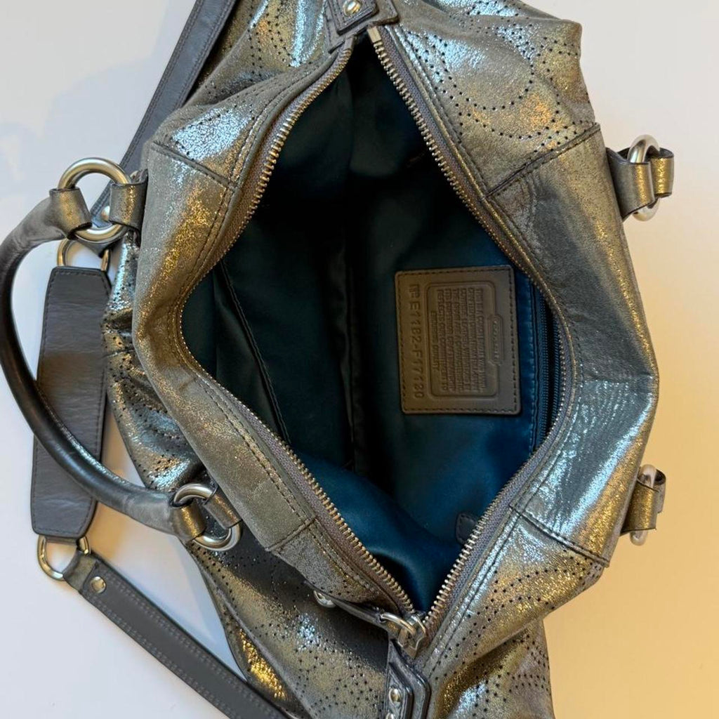 Coach Ashley Metallic Perforated OP Art Satchel