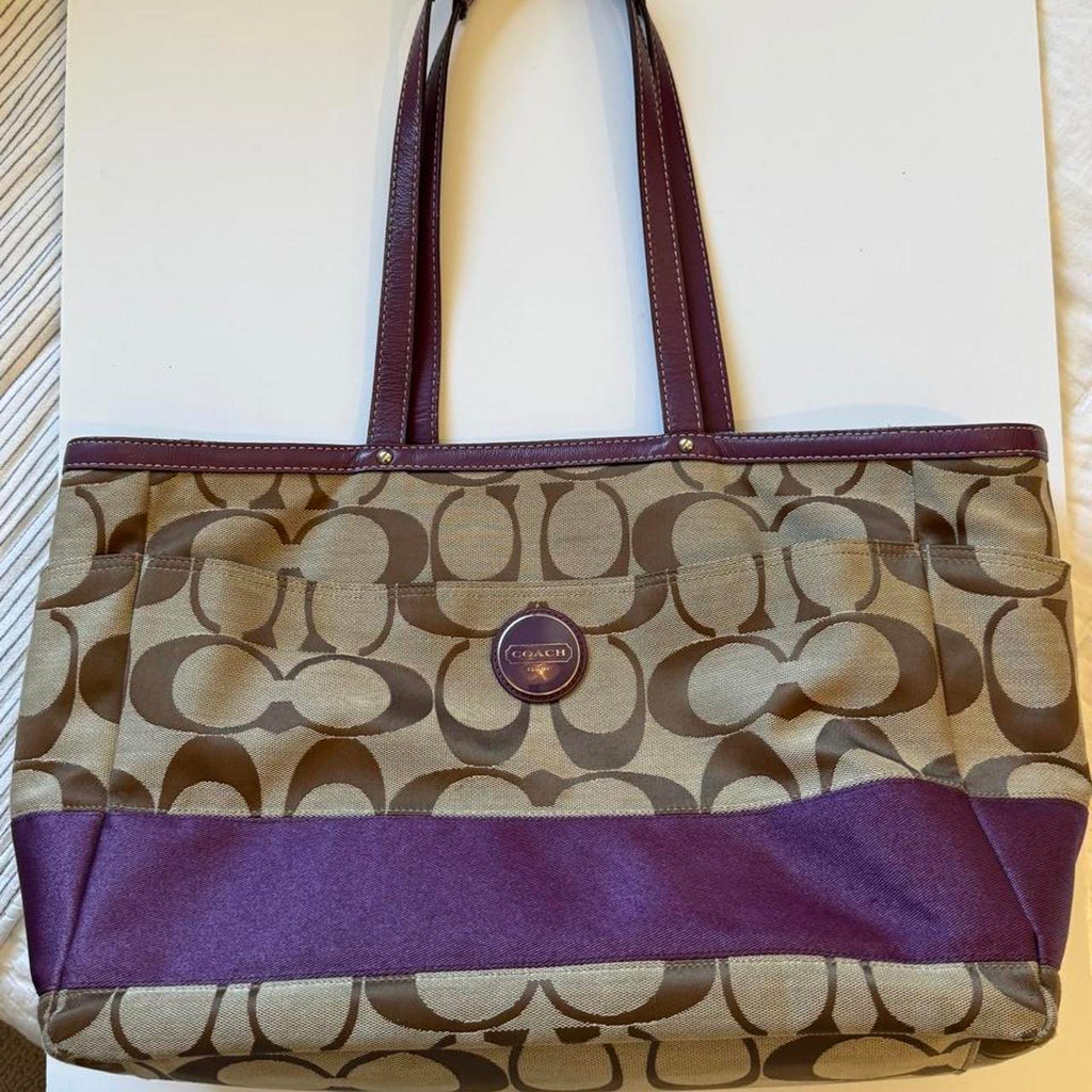 Coach Signature Signature Stripe Multifunction Tote in Plum/Lilac