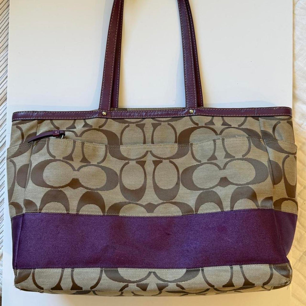 Coach Signature Signature Stripe Multifunction Tote in Plum/Lilac