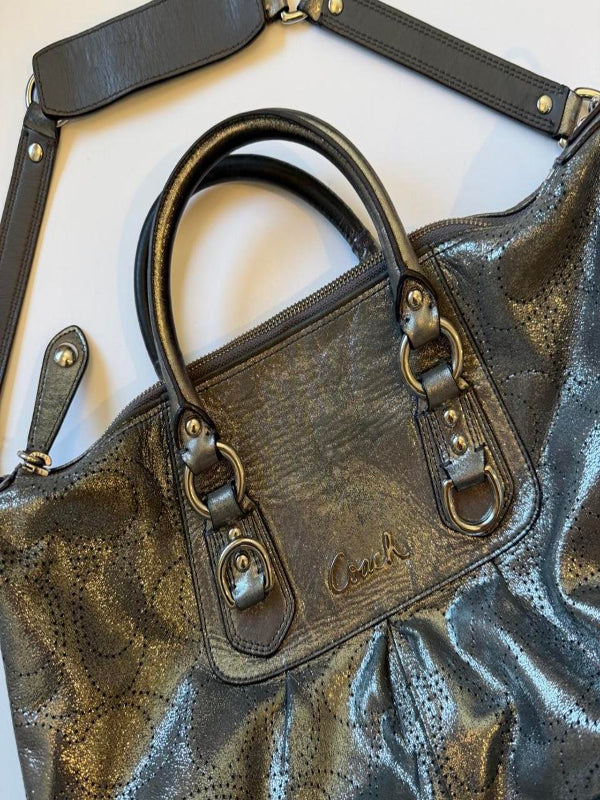 Coach Ashley Metallic Perforated OP Art Satchel
