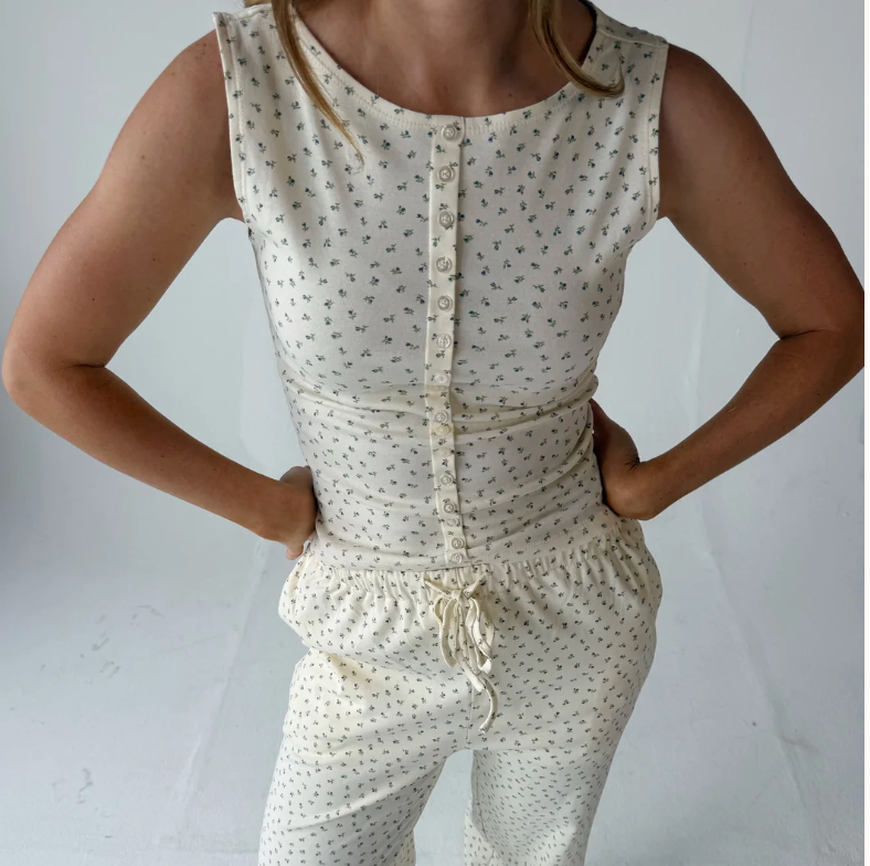 Sleeveless Floral Button Front Top
