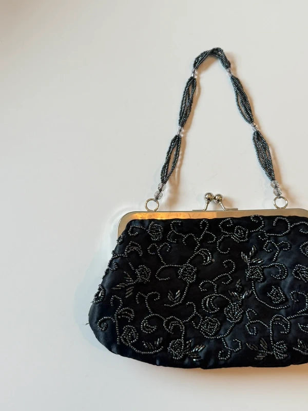 Vintage Black Beaded Mini Bag