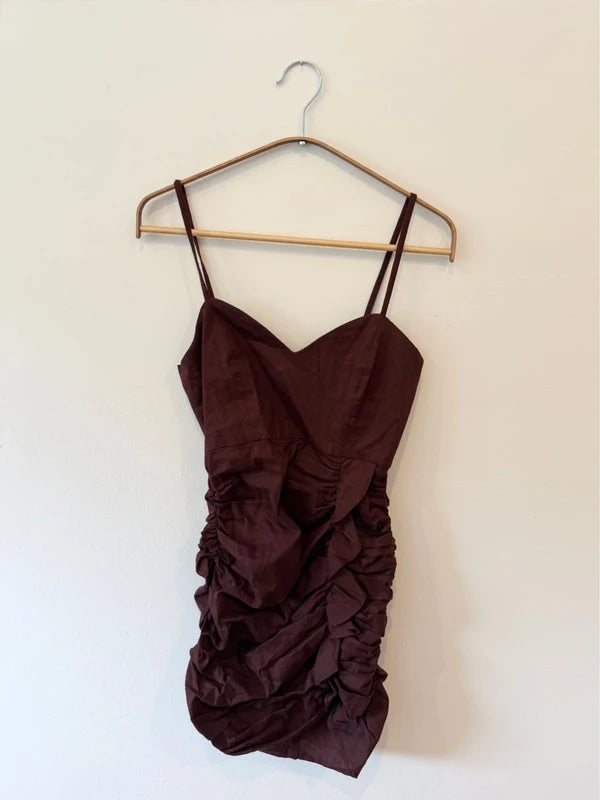 Zara Linen Blend Ruched Mini Dress
