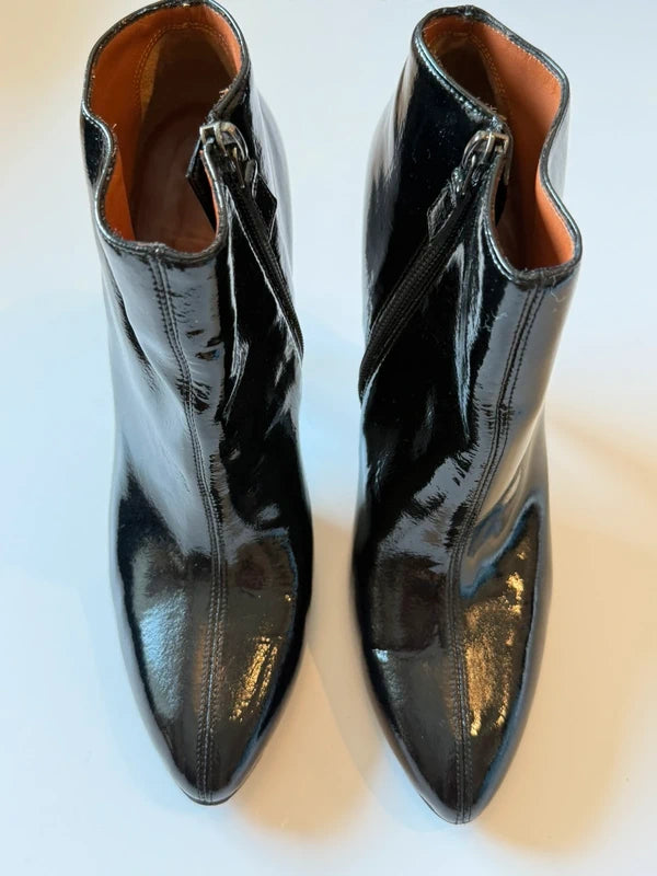 Lanvin Paris Vintage Black Patent Leather Ankle Boots
