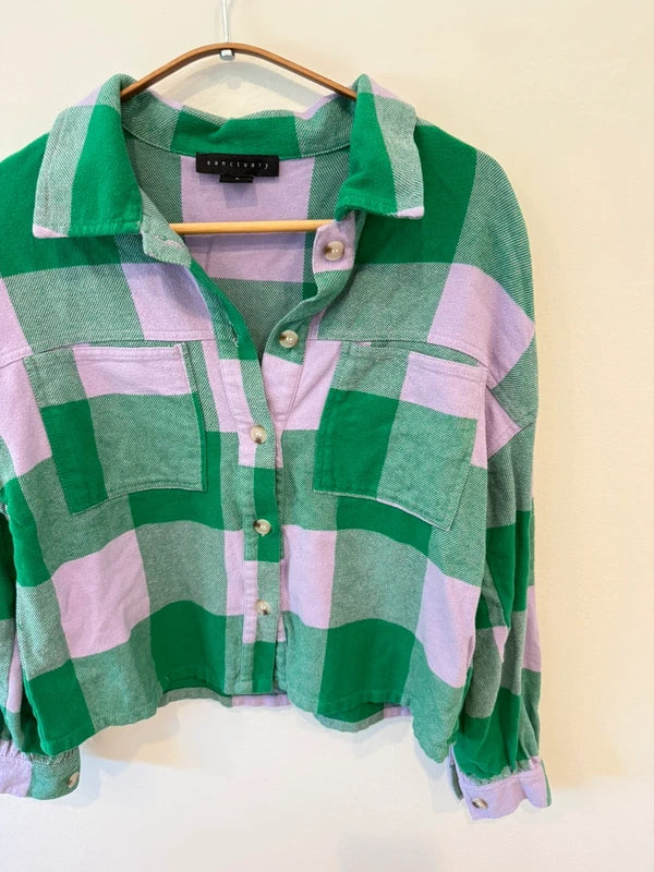 Sanctuary Cropped Plaid Button Down Flannel