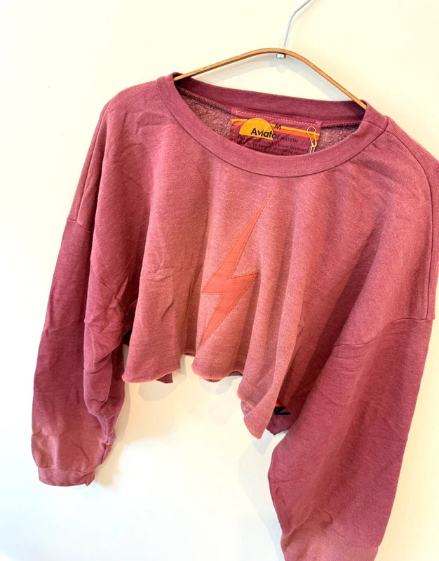 Aviator Nation Bolt Stitch Cropped Crew Sweatshirt Relaxed