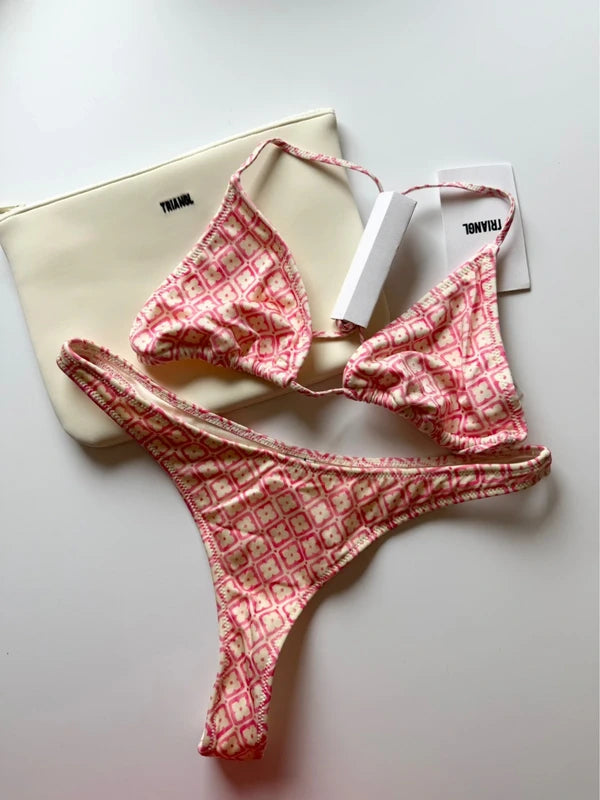 Vinca - Porte Pink Geometric Triangle Bikini Set