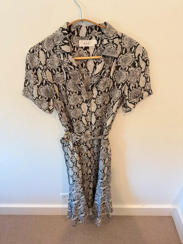 ALC Clarkson Snakeprint Silk Midi Dress