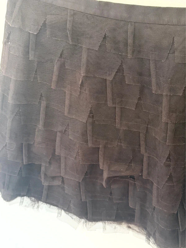 BCBG Dark Brown Ruffle Textured Skirt
