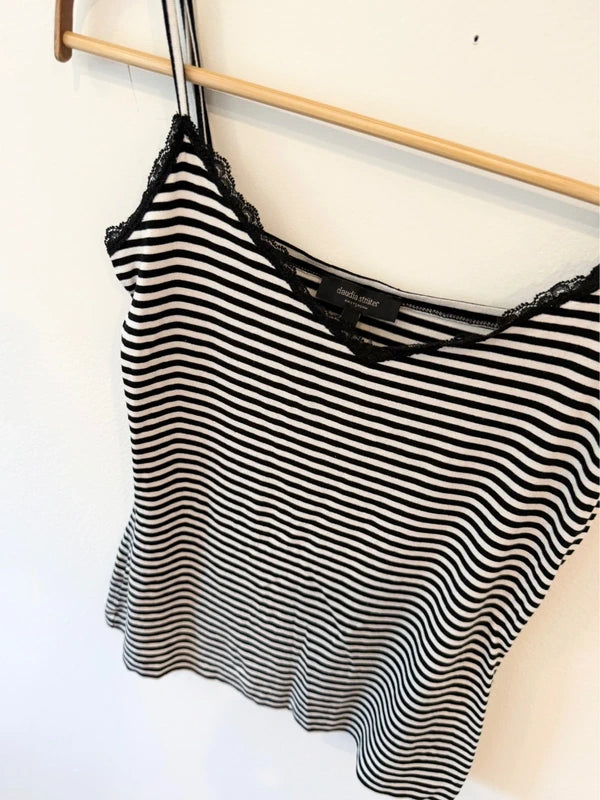 Black & White Striped Tank with Lace